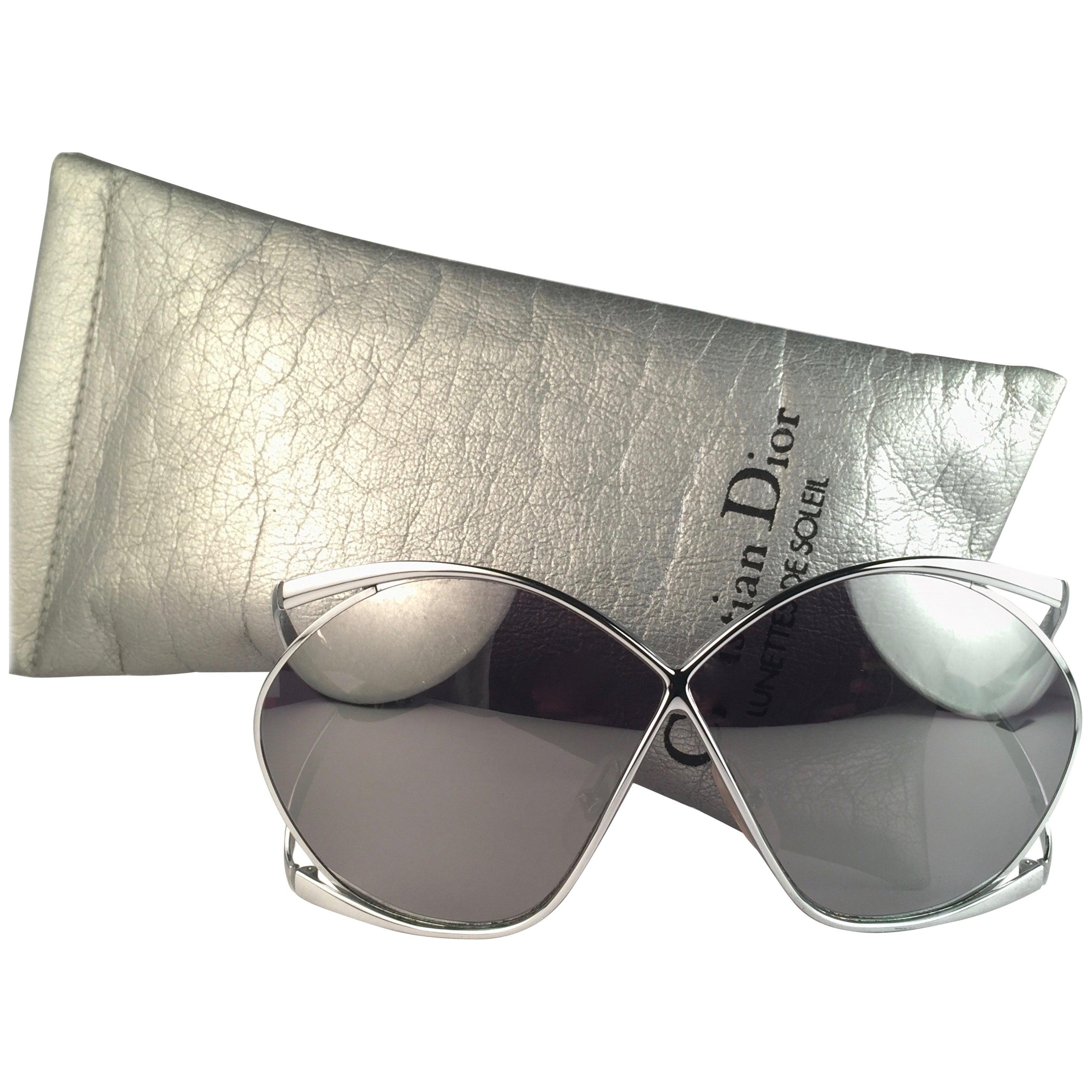 New Vintage Christian Dior 2056 Butterfly Silver Metal Mirror Lenses  Sunglasses at 1stDibs