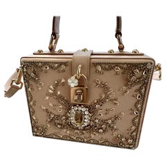 DOLCE & GABBANA Collectible Crystal-Embroidered Satin Box Bag w/Crossbody Strap