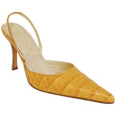Rene Caovilla Dijon Crocodile Slingback High Heels With Pointed Toes 6