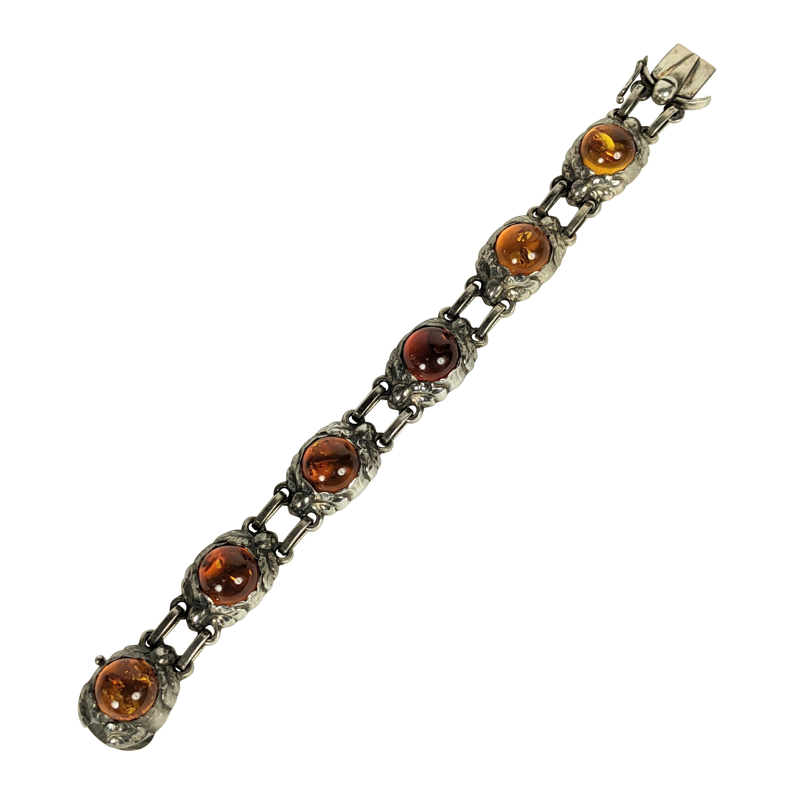 Georg Jensen Sterling Amber Cabochon Link Bracelet