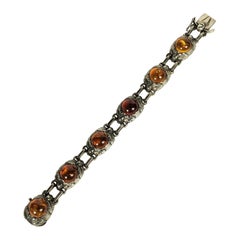 Georg Jensen Sterling Amber Cabochon Link Bracelet
