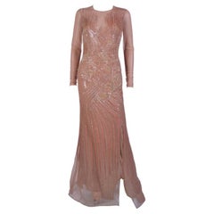 Ultra-Rare 2012 Versace Voll Perlenbesetztes Blush Mesh Kleid aus Mesh