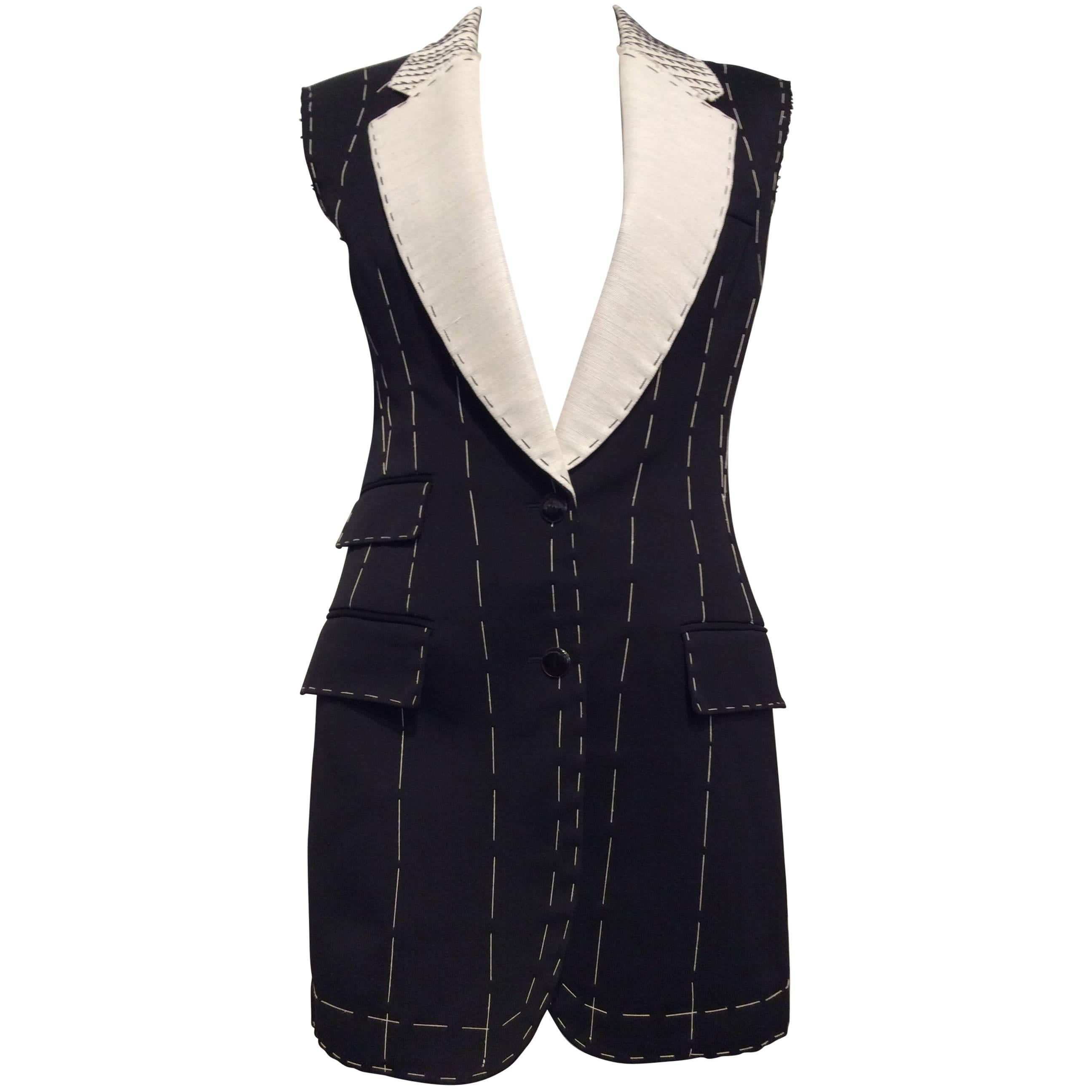 Alexander McQueen Black, Tailored, Deconstructed Wool Vest