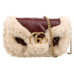 New Gucci Shearling Trim Super Mini GG Marmont Shoulder Bag