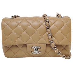 Chanel Classic Flap Rectangular Mini Beige Lambskin Silver Hardware 2018