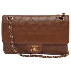 Chanel Classic Flap Vintage Medium Tan Brown Leather 24k Gold Hardware