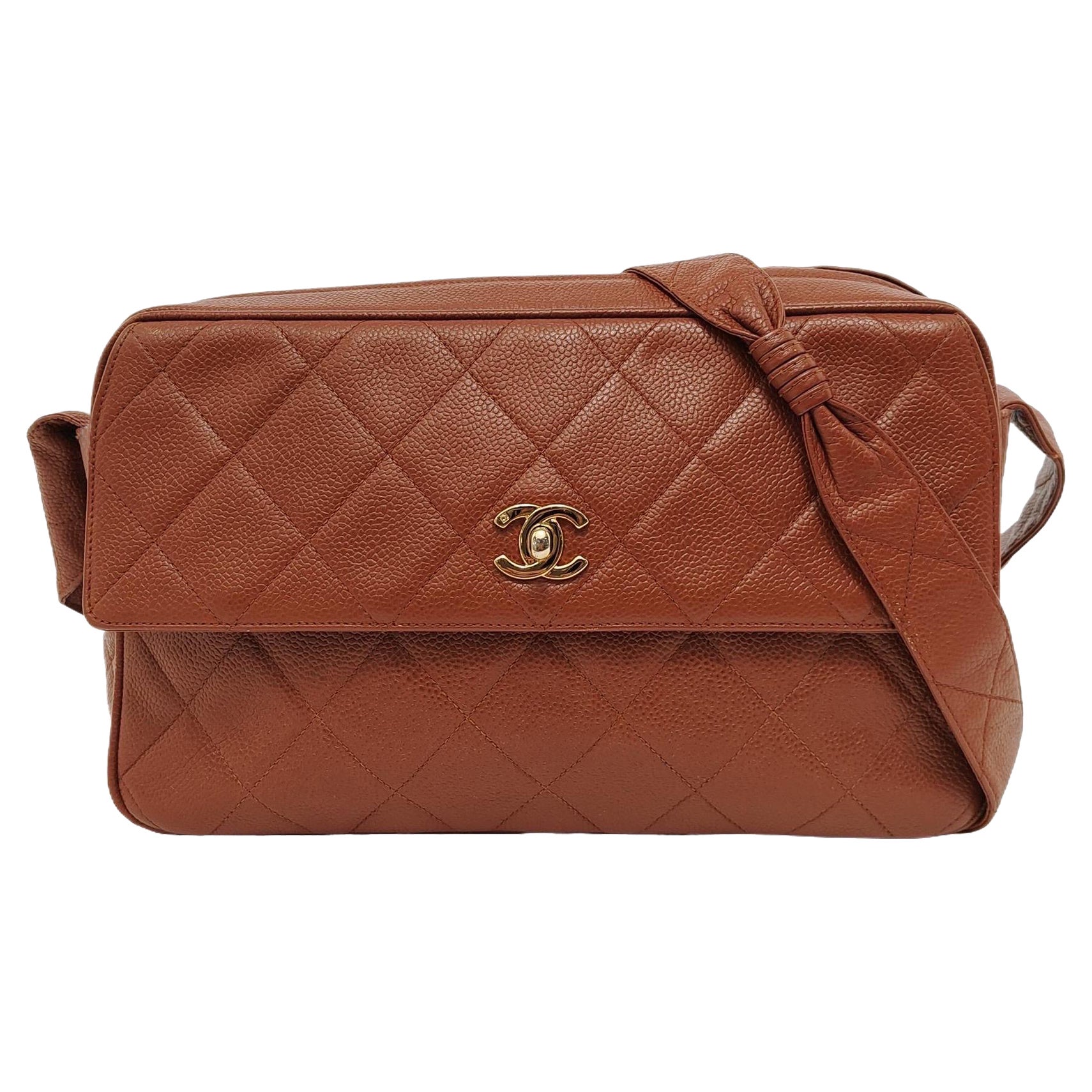 Chanel Camera Crossbody Bag Large Tan Brown Caviar Leather Gold Hardware 1994-19