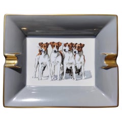 Hermès Four Dogs Print Cigar Ashtray Change Tray Porcelain Gold