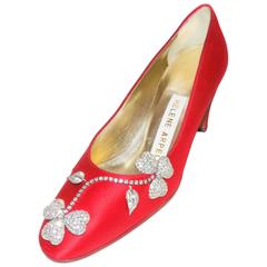 Vintage RED Helene Arpels   Couture jeweled shoes - masterpiece for your feeet