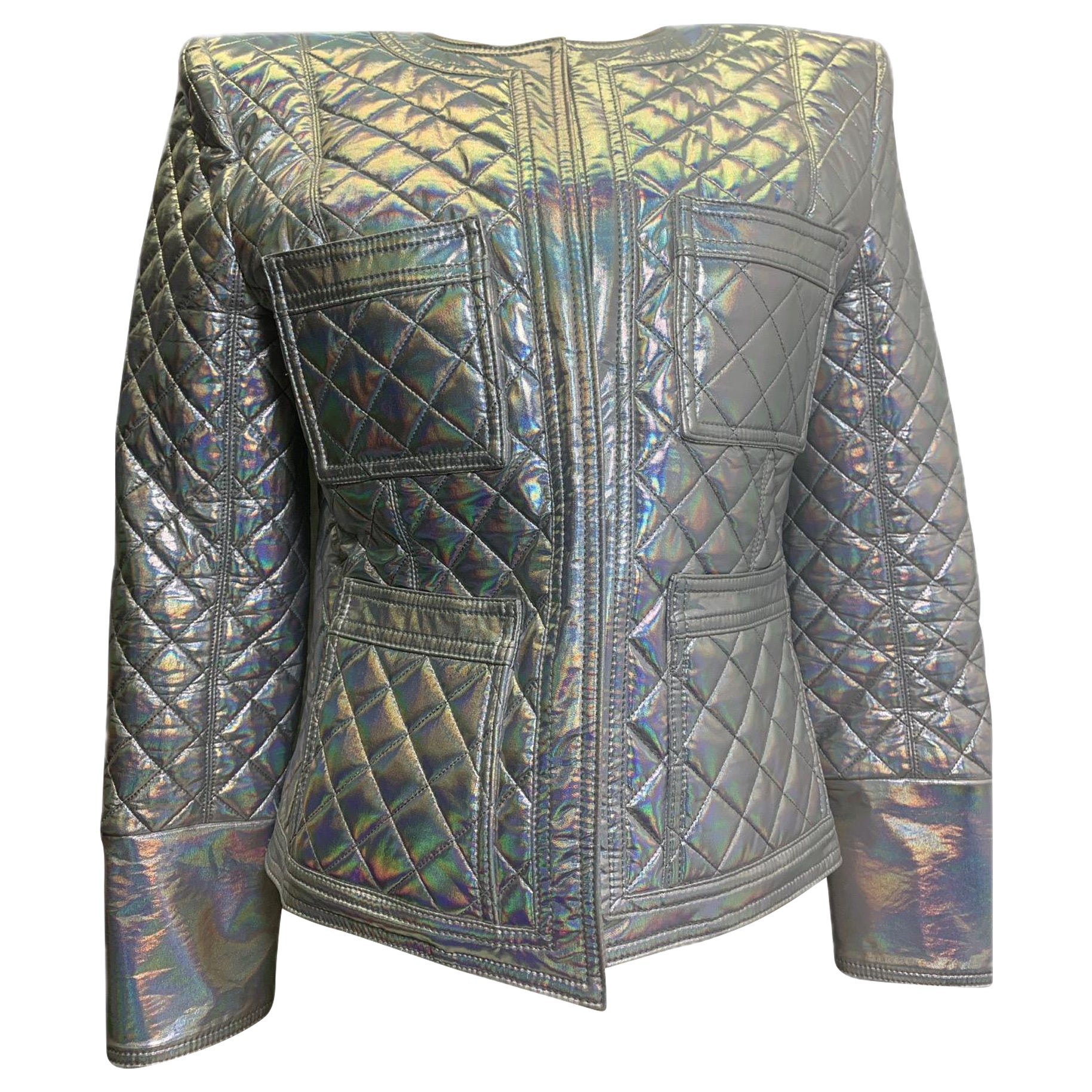 Chaqueta acolchada holográfica iridiscente Balmain - Pre-Fall 2017