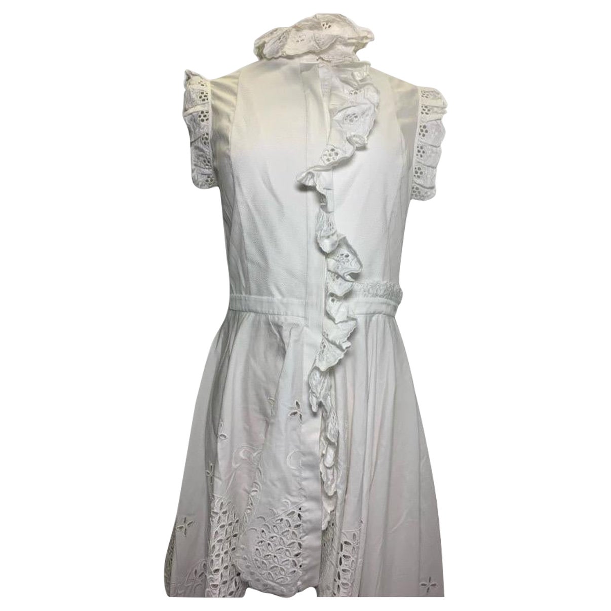 Alexander McQueen SS2020 Vestido de volantes con ojales blancos - Talla IT 40 (US 4/6)