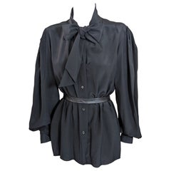 Yves Saint Laurent Silk Crepe Bow Blouse