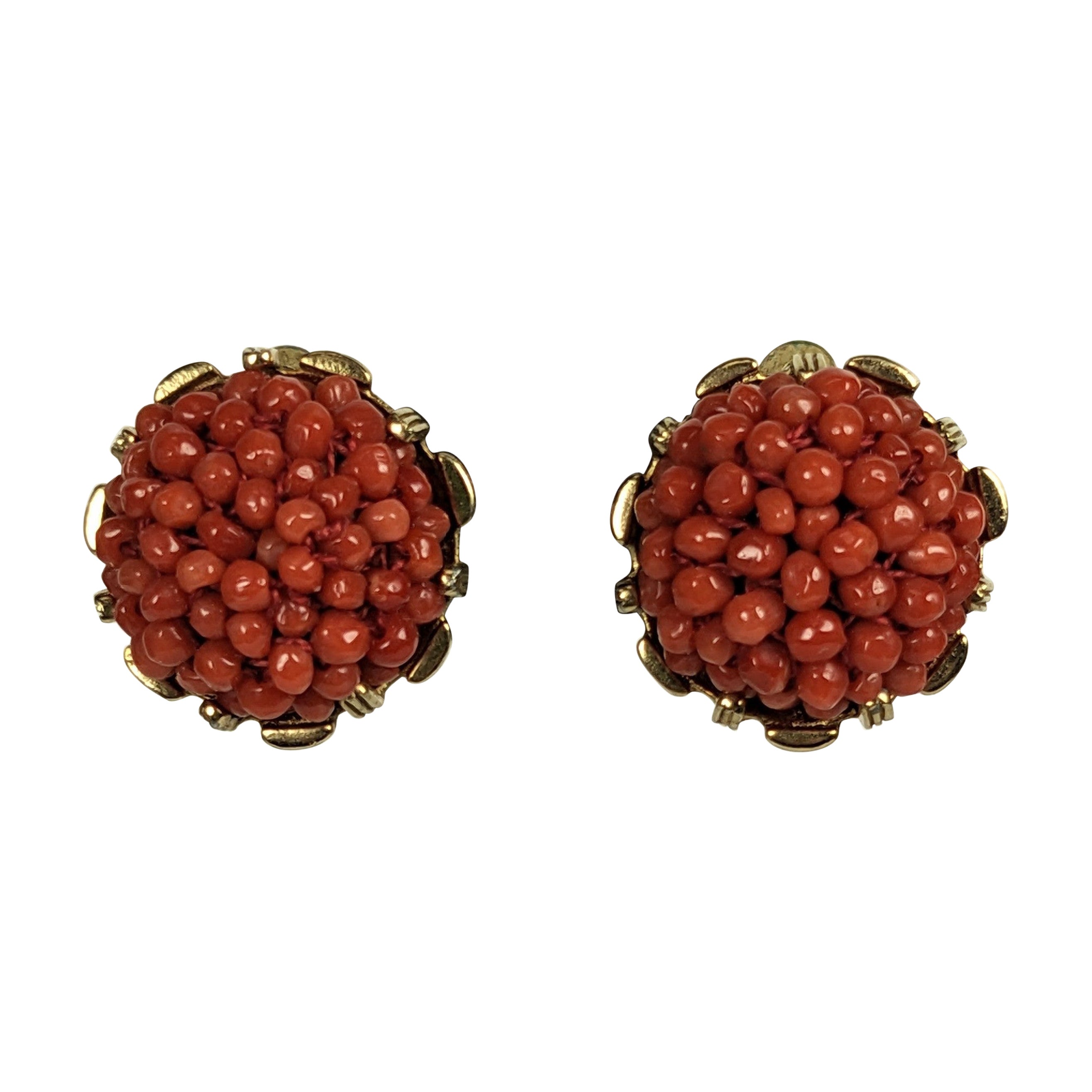 Nettie Rosenstein Woven Coral Bead Earrings