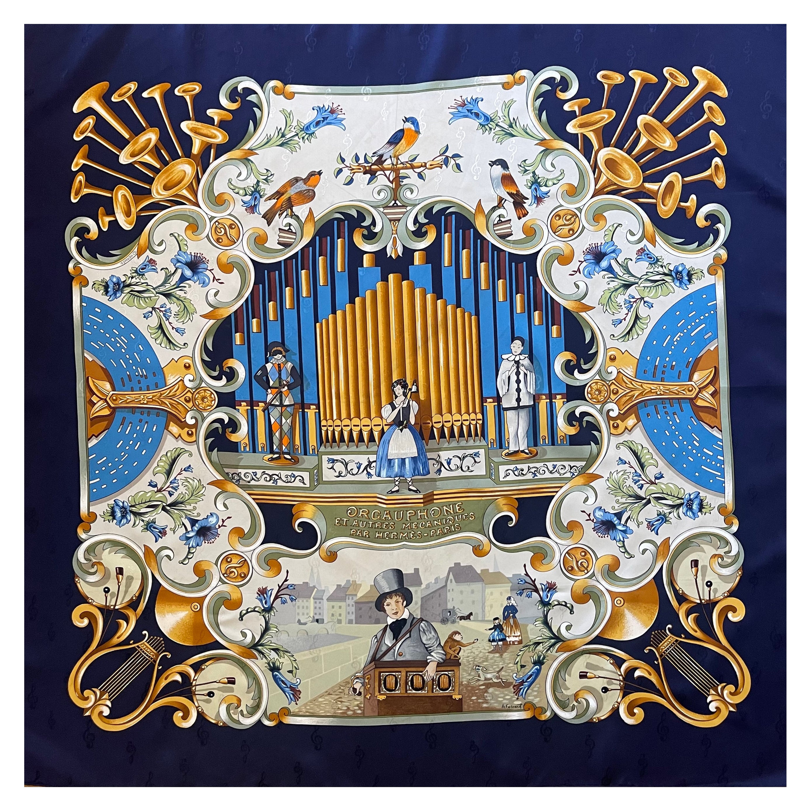 Hermès Scarf "Orgauphone Et Autres Mécaniques" 1996