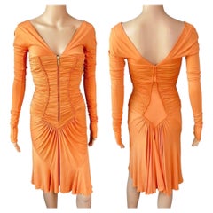 Roberto Cavalli F/W 2003 Runway Zipper Plunging Neckline Ruched Dress