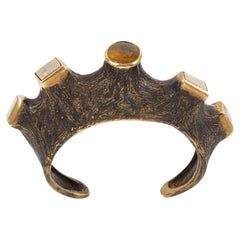 Gilded Bronze Carved Cuff with Travertine and Amber Cabochons