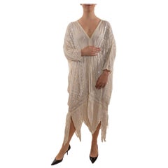1980S Pearl White Silk Chiffon Cocoon With Sequins And Beading