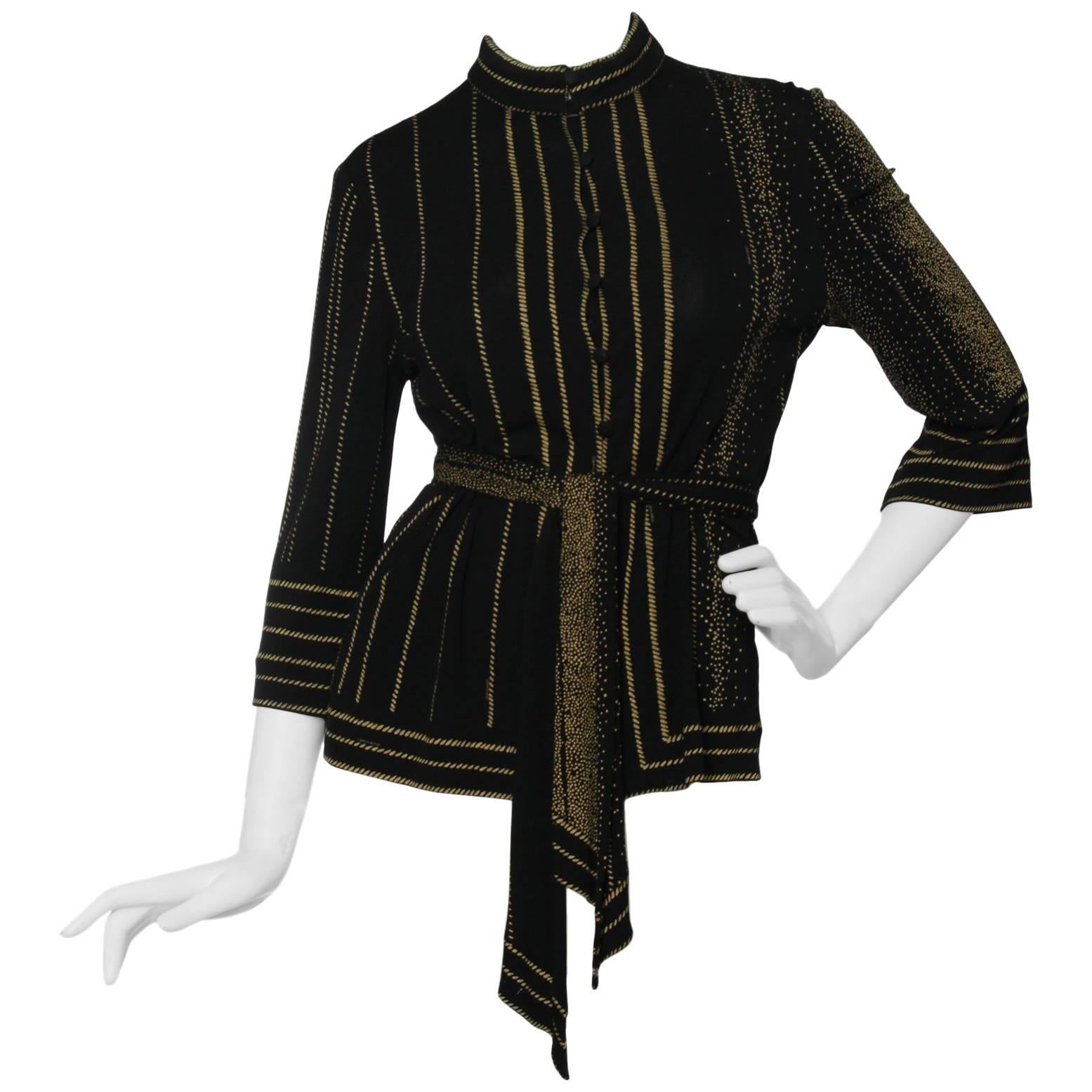 A 1970s Black Leonard Silk Jersey Blouse 