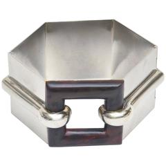 French Art Deco Sculptural Chrome and Bakelite Cuff Bracelet 7