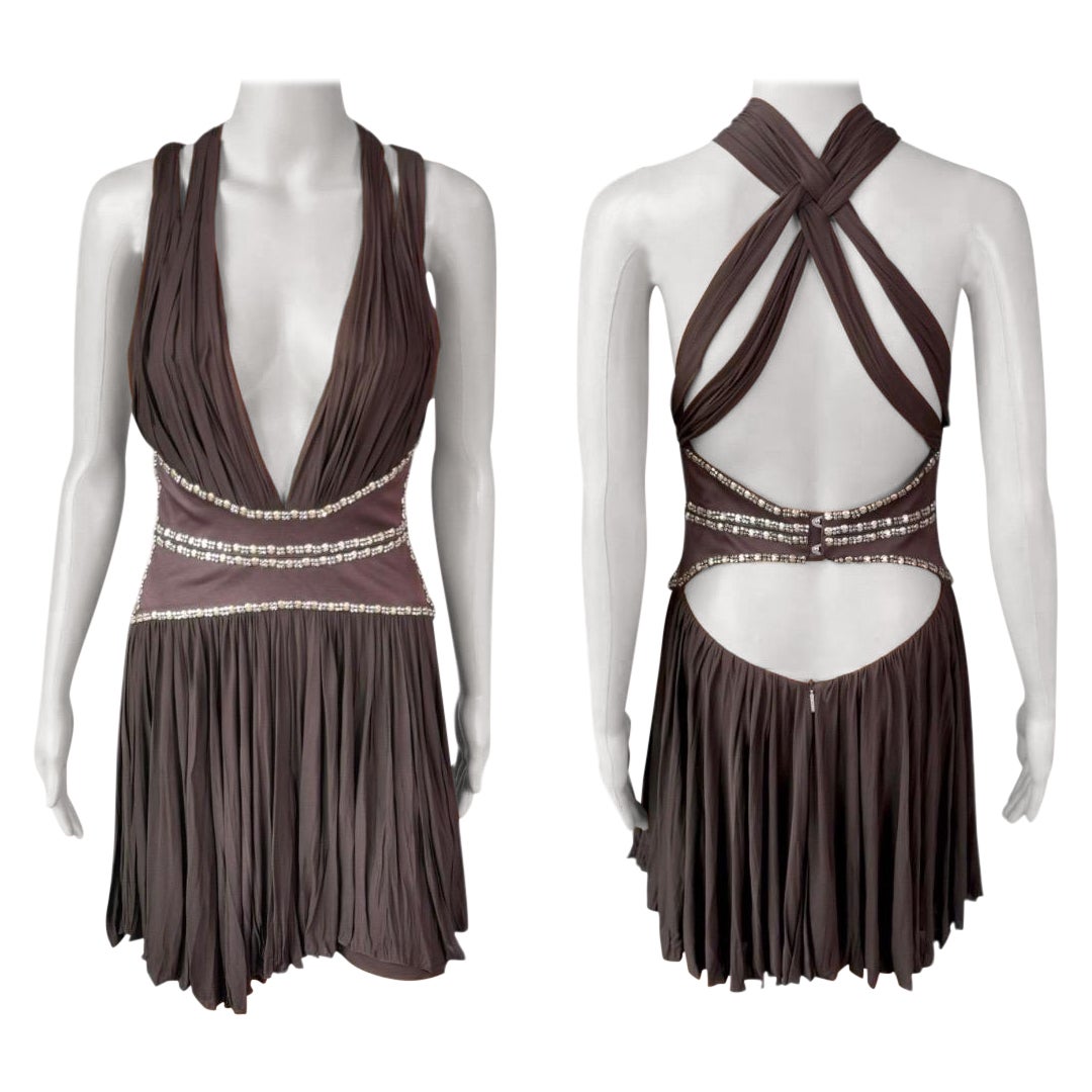 Roberto Cavalli A.I.C. 2008 Mini robe à décolleté plongeant et découpes, marron