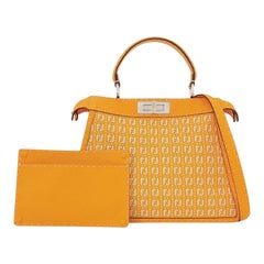 Fendi Peekaboo ISeeU Sellier Naranja / Blanco Bolso de asa media de piel entrelazada