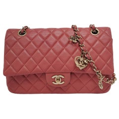 Chanel Valentine's Heart Charm Flap Medium Pink Lambskin Leather Gold Hardware