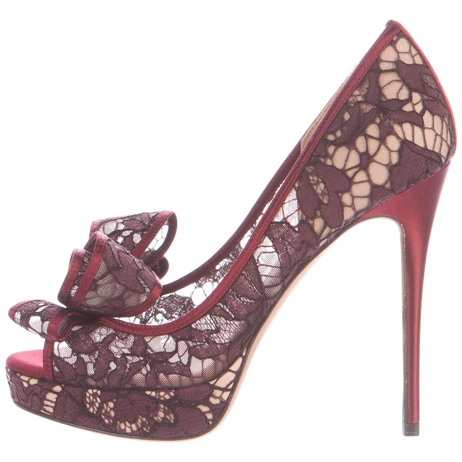 Valentino NEW 
SOLD OUT Burgundy Bow Satin Evening Heels Pumps Shoes