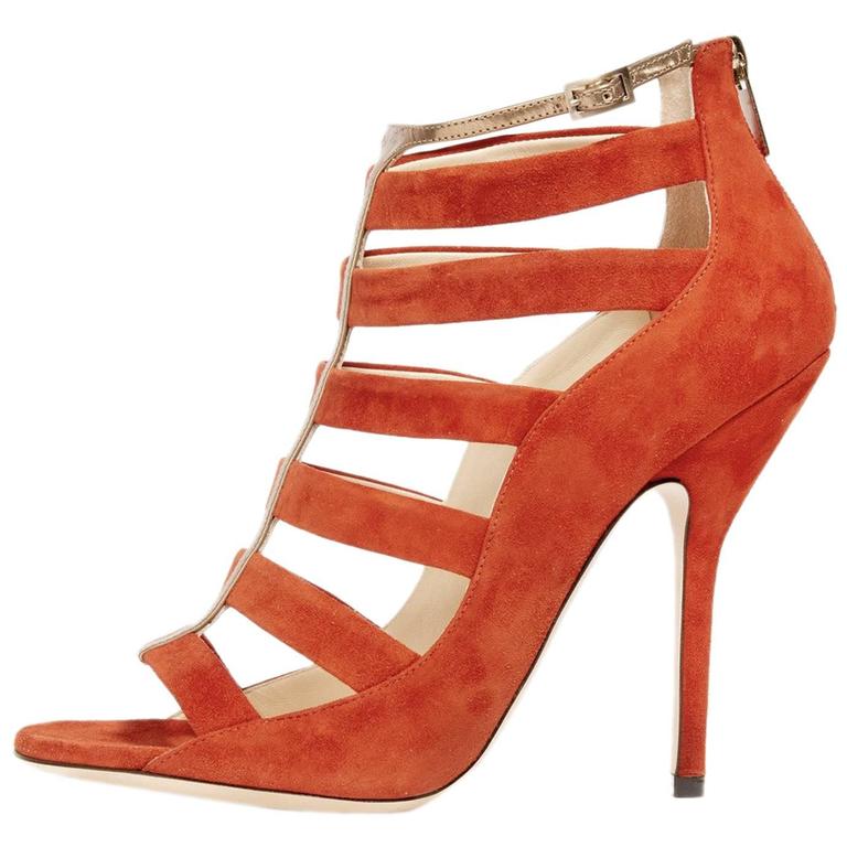 Jimmy Choo NEW and SOLD OUT Orange Gold Suede Open Sandals Heels in Box ...