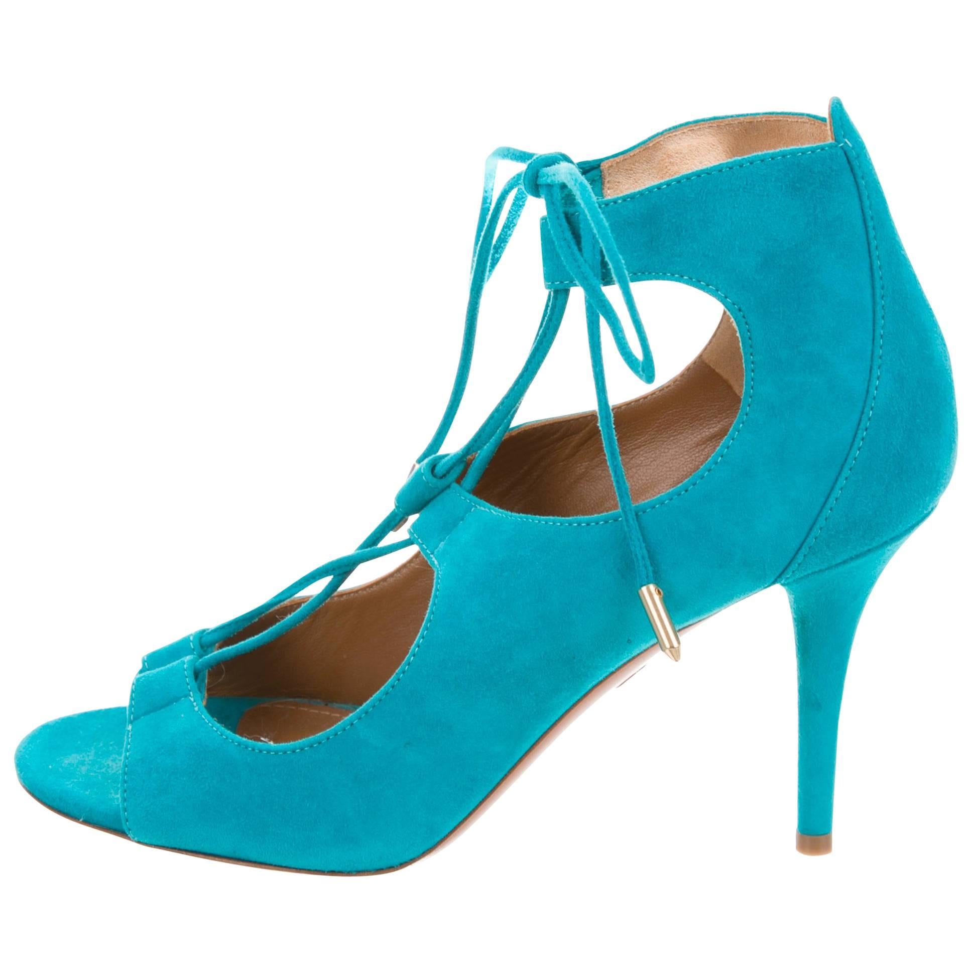 Aquazzura NEW & SOLD OUT Aqua Blue Lace Up Suede Sandals Heels in Box 