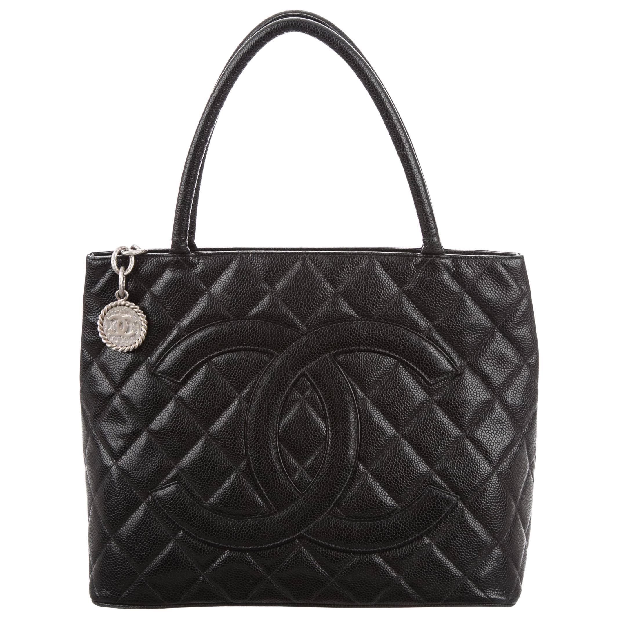 Chanel Black Caviar Silver Carryall Classic Evening Top Handle Tote Bag
