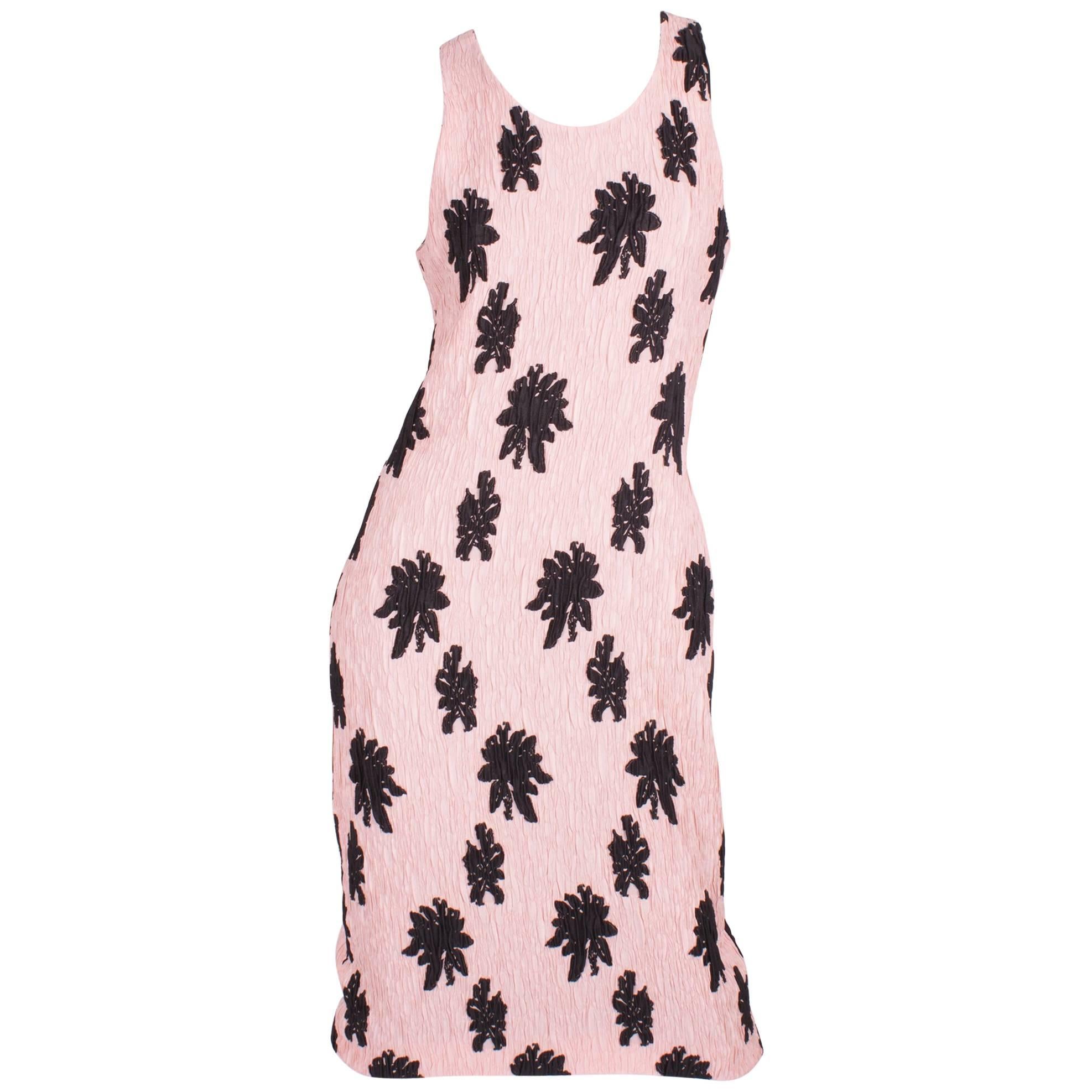 Balenciaga Paris Floral Applique Silk Blend Dress - pale pink/black For Sale
