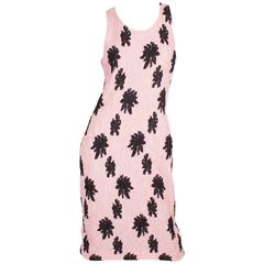 Balenciaga Paris Floral Applique Silk Blend Dress - pale pink/black