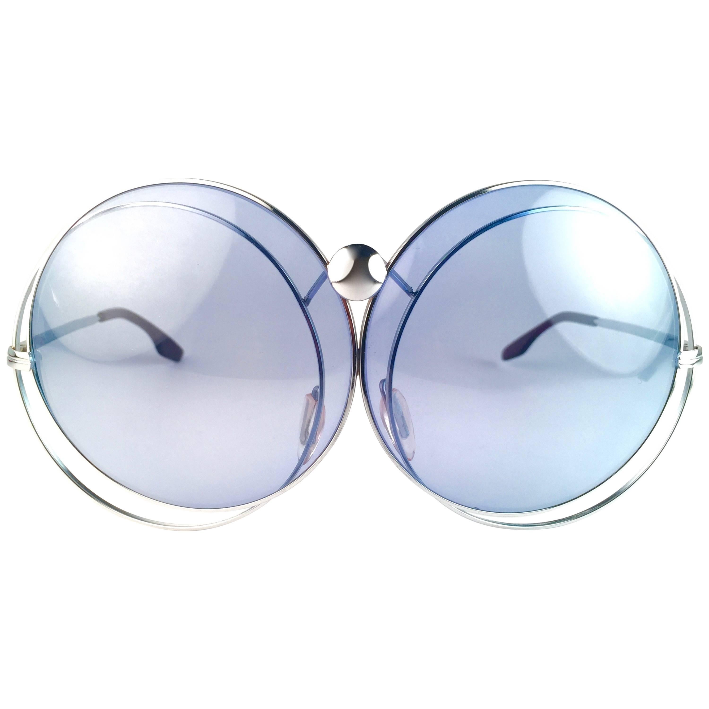 New Vintage Christian Dior Oversized Silver Metal Interlocking Round Sunglasses