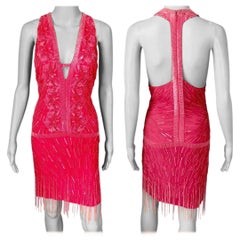 Roberto Cavalli F/S 2013 Verschönertes, perlenbesetztes, Fransenbesetztes Flapper-Minikleid mit offenem Rückenausschnitt