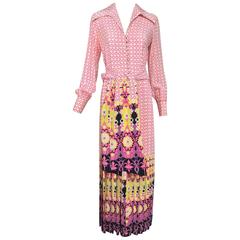 Vintage Martha Boutique silk border print pleated maxi dress 1970s 4