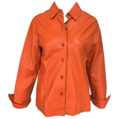 Vintage orange leather button front shirt jacket 1970s