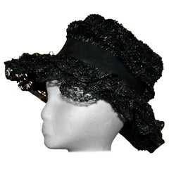 Schiaparelli Schwarzer Raffia mit Band Floppy Fedora Hut