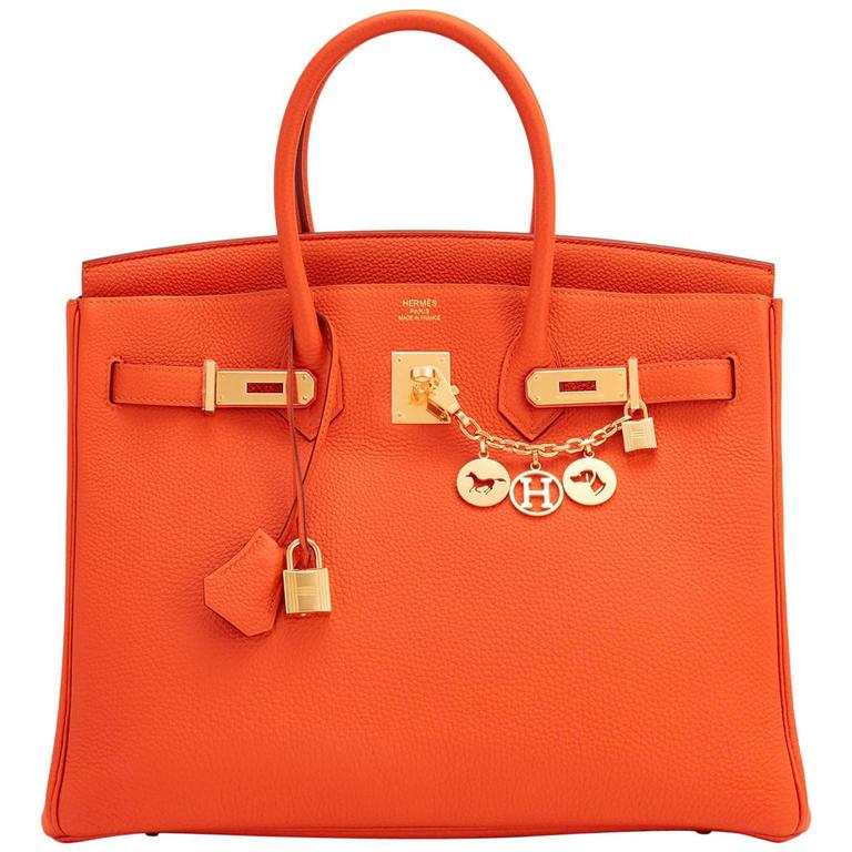 Hermes Classic Orange 35cm Birkin Bag Gold Hardware at 1stdibs