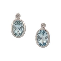 Juniper Rose Aquamarine Earrings, 14K White Gold with Bezel Set Oval Aquamarines