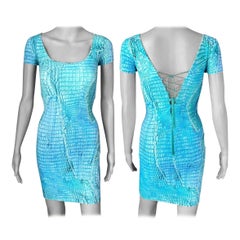 Roberto Cavalli F/S 2011 Blaues Minikleid mit Tiermuster und Schnürung und Schnürung