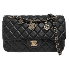 Chanel Valentine's Heart Charm Flap Medium Black Lambskin Leather Gold Hardware