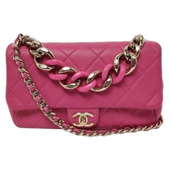 Chanel Elegant Gold Chain Resin Bi-color Single Flap Bag Small Pink
