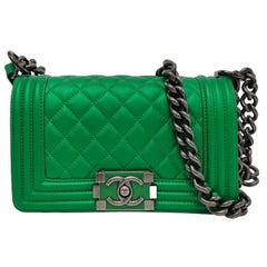 Chanel Le Boy Small Green Calfskin Leather Bag Antiqued Silver Hardware 2014-201