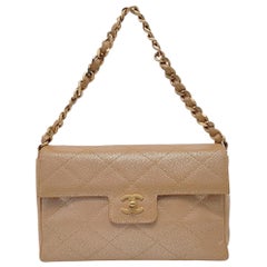 Chanel Vintage Beige Caviar Leather Shoulder Bag Gold Hardware