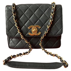 Chanel Classic Flap Vintage Black Navy Caviar Leather 24k Gold Hardware, 1994-96