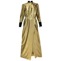 1980s Christian Dior gold lamé Cheongsam inspired wrap dress