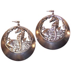 Large 1970's Silver Plate Sea Life Earrings