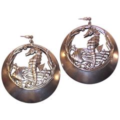 Large 1970's Silver Plate Sea Life Earrings 3