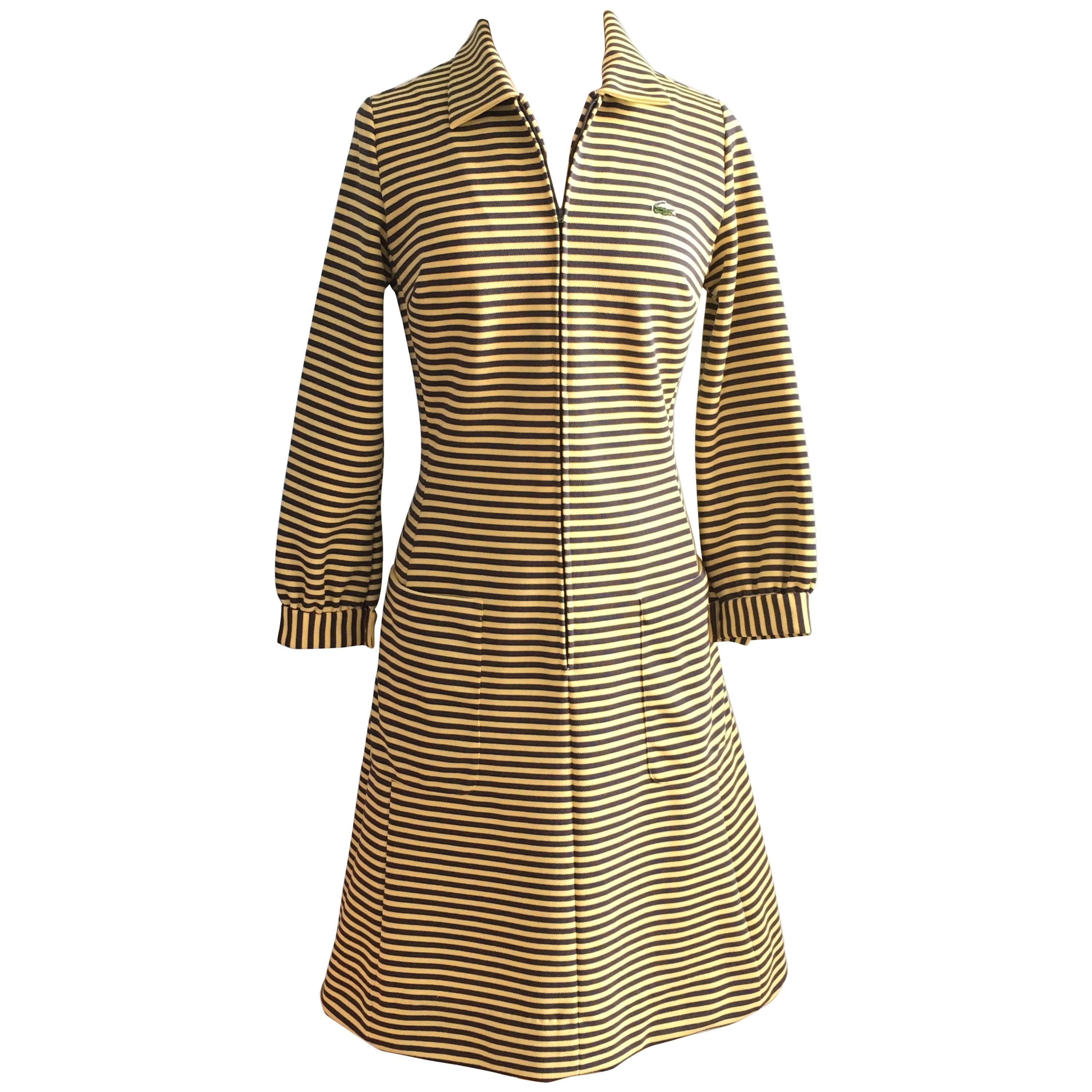 1970s Chemise Lacoste Yellow and Grey Striped Dress For Sale