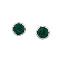 Aurelia Emerald Earrings, 10K White Gold with 1.10ct Created Round Emeralds